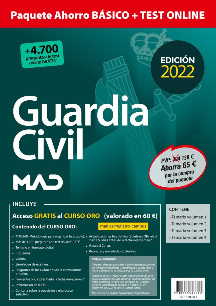 PAQUETE AHORRO BASICO GUARDIA CIVIL 2022 AHORRA 65 & X020AC, de RODRIGUEZ YERGO | portada del libro