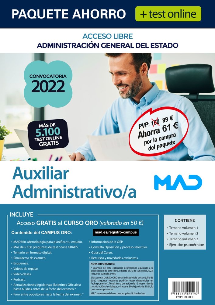 PAQUETE AHORRO + TEST ONLINE AUXILIAR ADMINISTRATIVO/A ADMIN, de 7 EDITORES#CLAVIJO GAMERO | portada del libro