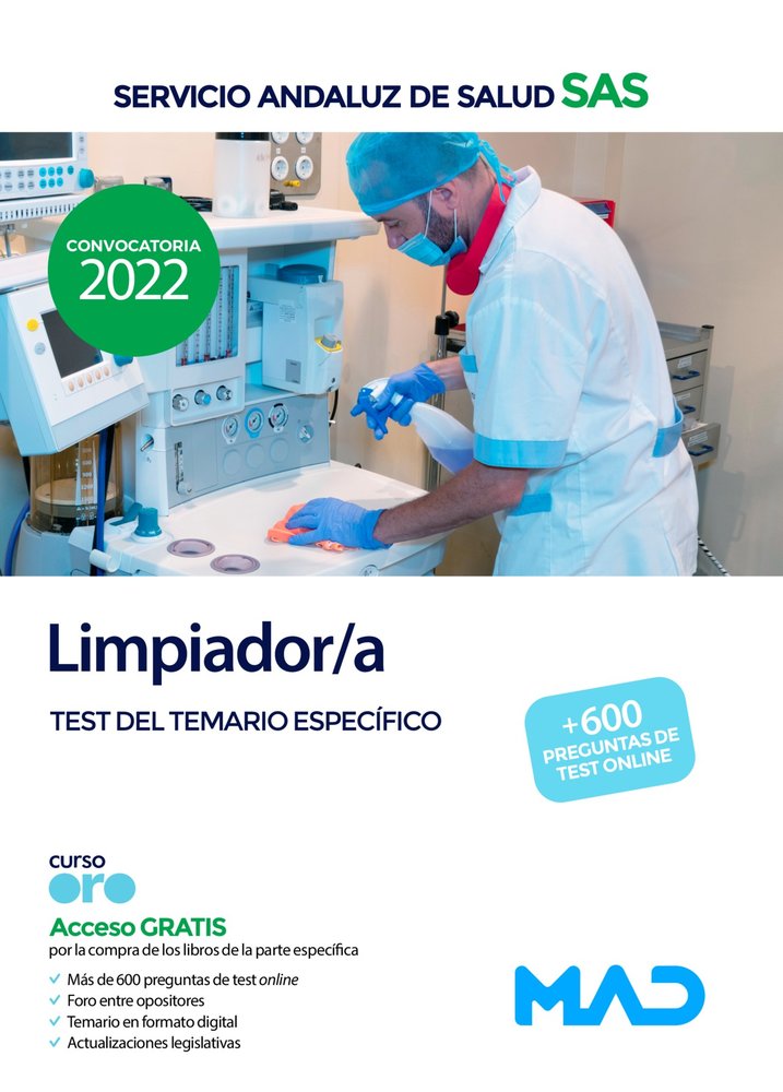 LIMPIADOR/A SERVICIO ANDALUZ SALUD TEST TEMARIO ESPECIFICO | portada del libro