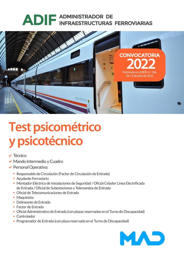 ADIF TEST PSICOMETRICO A I FERROVIARIAS | portada del libro