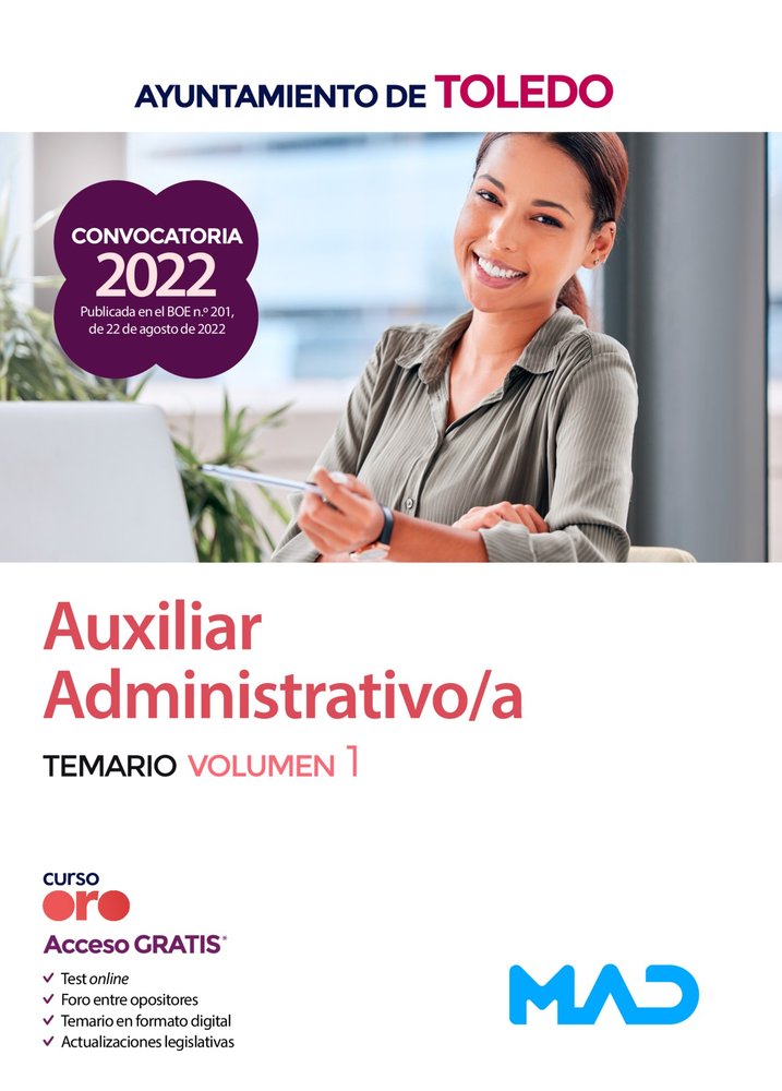 Auxiliar Administrativo/a del Ayuntamiento de Toledo. Temario volumen 1 | portada del libro