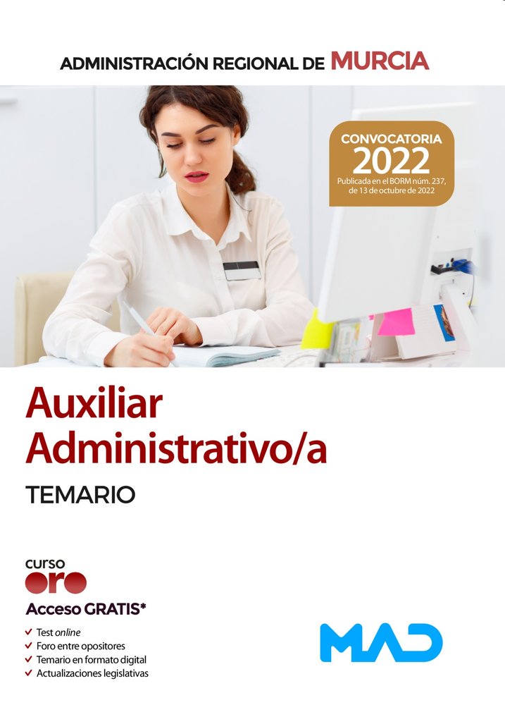 AUXILIAR ADMINISTRATIVO ADMON REGIONAL MURCIA TEMARIO | portada del libro