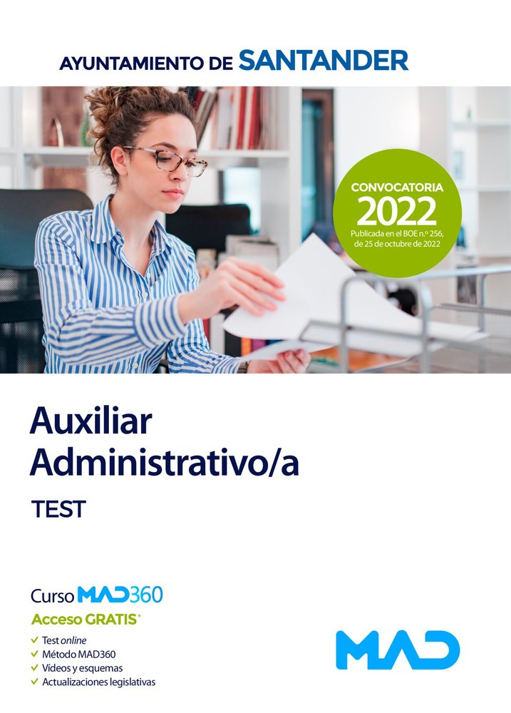 Auxiliar Administrativo/a del Ayuntamiento de Santander. Test, de MUÑOZ COLLADO | portada del libro