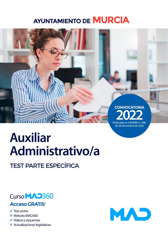 AUXILIAR ADMINISTRATIVO AYUNTAMIENTO MURCIA TEST ESPECIFICO | portada del libro