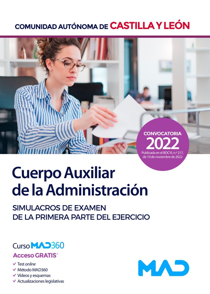 AUXILIAR ADMINISTRACION CASTILLA Y LEON SIMULACROS 1ER EJER | portada del libro