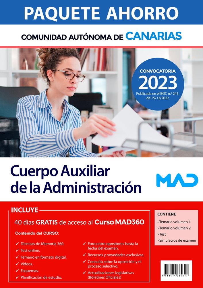 PAQUETE AHORRO CUERPO AUXILIAR ADMINISTRACION CANARIAS | portada del libro