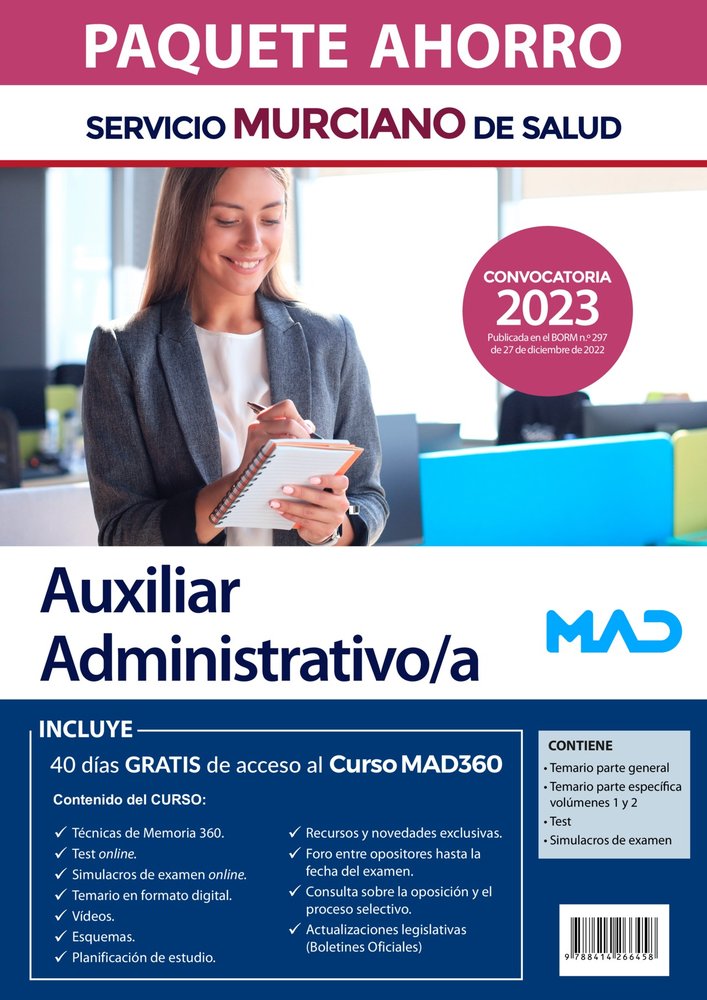 Paquete Ahorro Auxiliar Administrativo/a Servicio Murciano de Salud | portada del libro