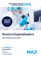 TECNICO ESPECIALIZADO ORGANISMOS PUBLICOS INVESTIGACION TEST, de Varios autores | portada del libro