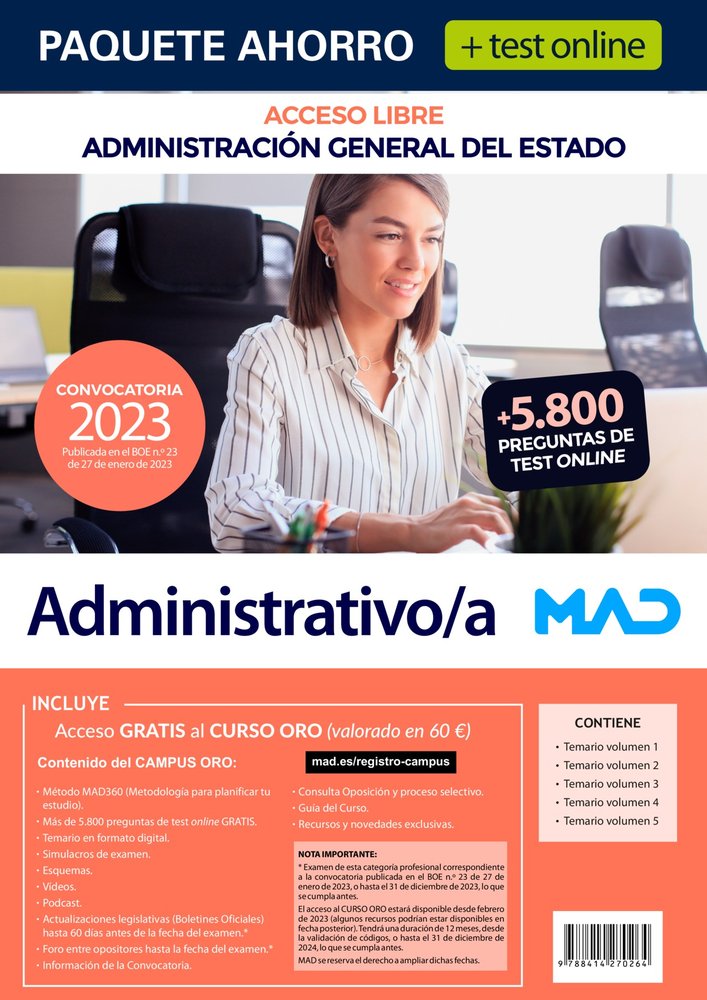 PAQUETE AHORRO Y TEST ONLINE ADMINISTRATIVO/A (LIBRE) ADMINI, de GARCIA FERNANDEZ | portada del libro