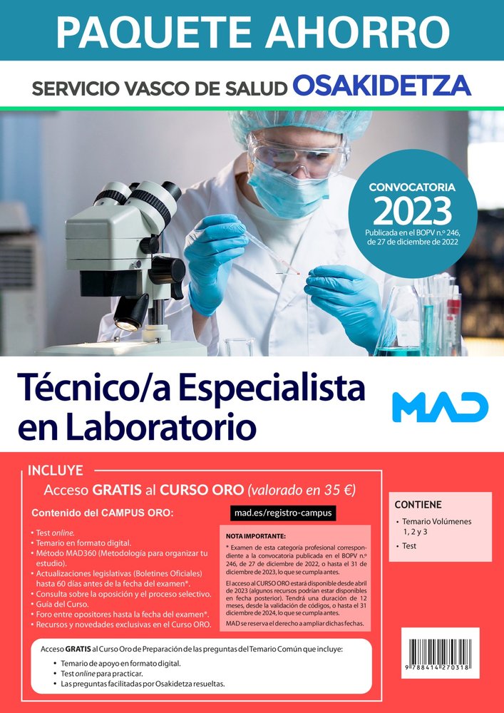PAQUETE AHORRO TECNICO/A ESPECIALISTA LABORATORIO OSAKIDE, de SILVA GARCIA | portada del libro