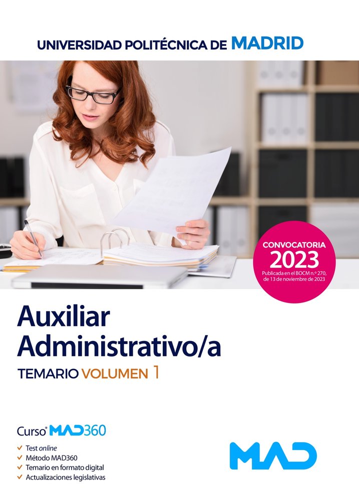 AUXILIAR ADMINISTRATIVO/A TEMARIO VOLUMEN 1 UNIVERSIDAD POL | portada del libro