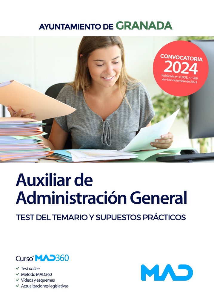 AUXILIAR DE ADMINISTRACION GENERAL AYUNTAMIENTO DE GRANADA TEST DEL TEMARIO Y SU | portada del libro