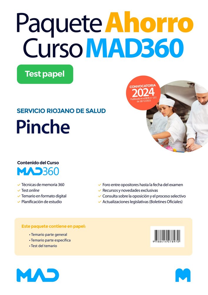 Oposiciones Pinche del Servicio Riojano de Salud. Paquete Ahorro de Libros y Curso MAD360, de SERRANO BARCENA | portada del l