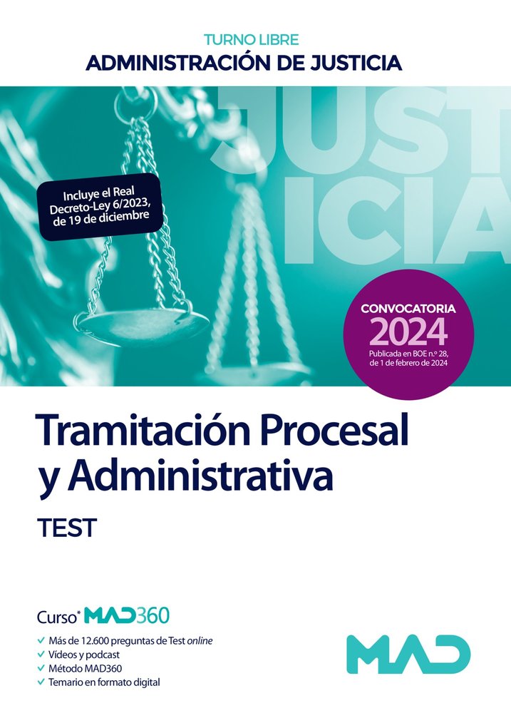 024 TEST TURNO LIBRE TRAMITACION PROCESAL Y ADMINISTRATIVA ADMINI, de AA.VV. | portada del libro