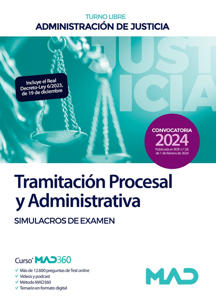 024 SIMULACROS TURNO LIBRE TRAMITACION PROCESAL Y ADMINISTRATIVA, de AA.VV. | portada del libro