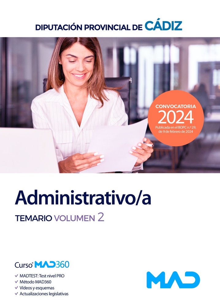 ADMINISTRATIVO/A TEMARIO 2 DIPUTACION PROVINCIAL CADIZ | portada del libro