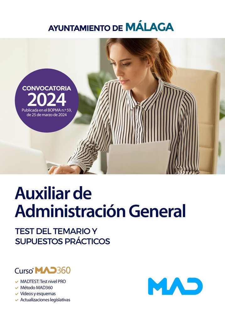 AUXILIAR ADMINISTRACION GENERAL TEST TEMARIO AYUNTO MALAGA | portada del libro