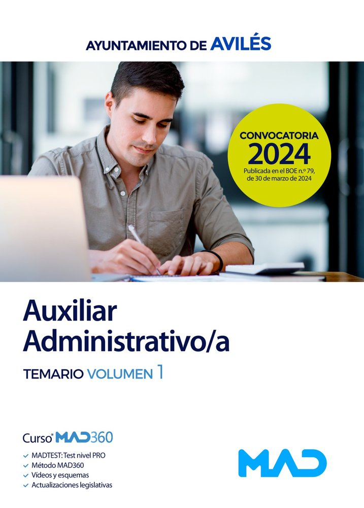 AUXILIAR ADMINISTRATIVO AYUNTAMIENTO DE AVILES. TEMARIO (2024) | portada del libro