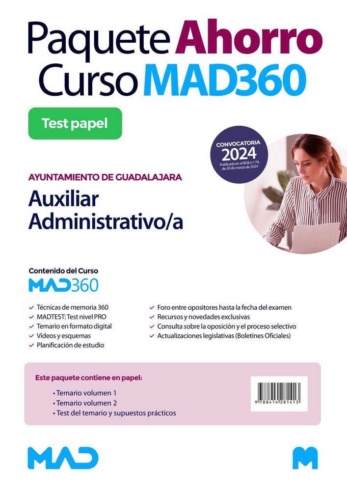 Oposiciones Auxiliar Administrativo/a del Ayuntamiento de Guadalajara. Paquete Ahorro de Libros y Cu, de USERO LOPEZ | portad
