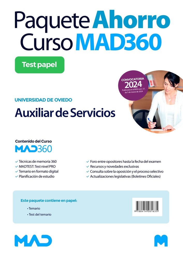Oposiciones Auxiliar de Servicios de la Universidad de Oviedo. Paquete Ahorro de Libros y Curso MAD3, de GARCIA FERNANDEZ | p