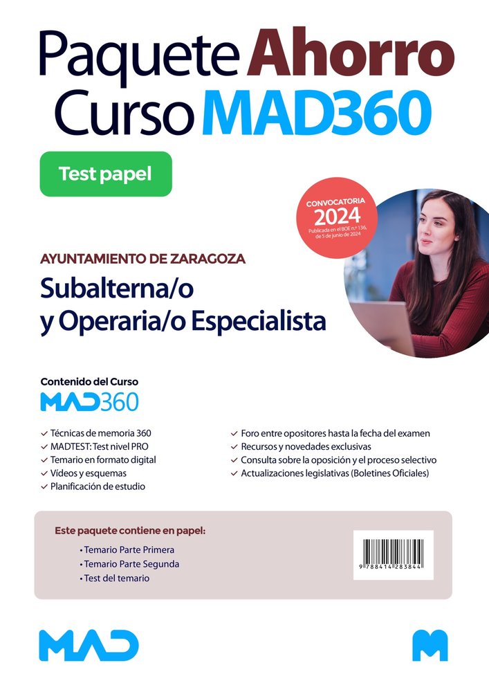 OPOSICIONES SUBALTERNA/O Y OPERARIA/O ESPECIALISTA DEL AYUNTAMIENTO DE ZARAGOZA., de VEGA ALVAREZ | portada del libro