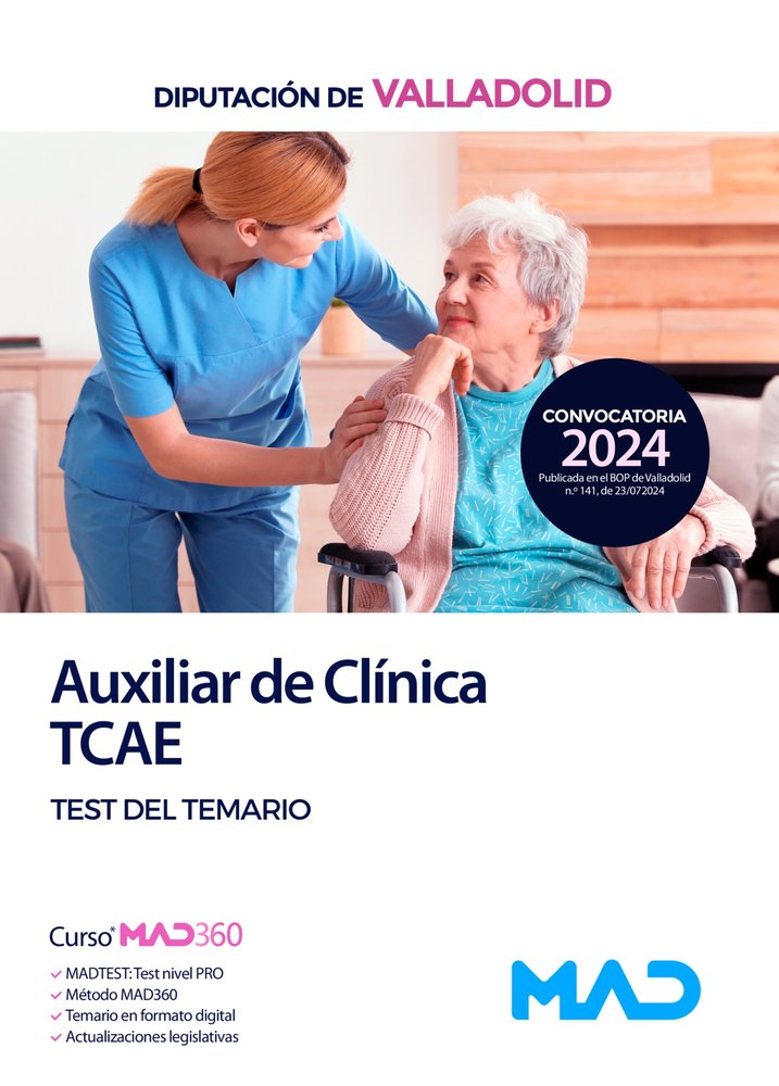 TEST DEL TEMARIO AUXILIAR DE CLINICA TCAE DIPUTACION DE VALLADOLID 2024 | portada del libro