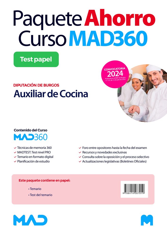 OPOSICIONES AUXILIAR DE COCINA DE LA DIPUTACION PROVINCIAL DE BURGOS. PAQUETE AH, de SERRANO BARCENA | portada del libro
