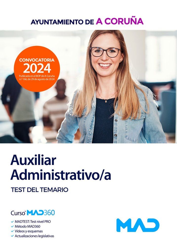 AUXILIAR ADMINISTRATIVO/A TEST TEMARIO AYTO A CORUÑA | portada del libro