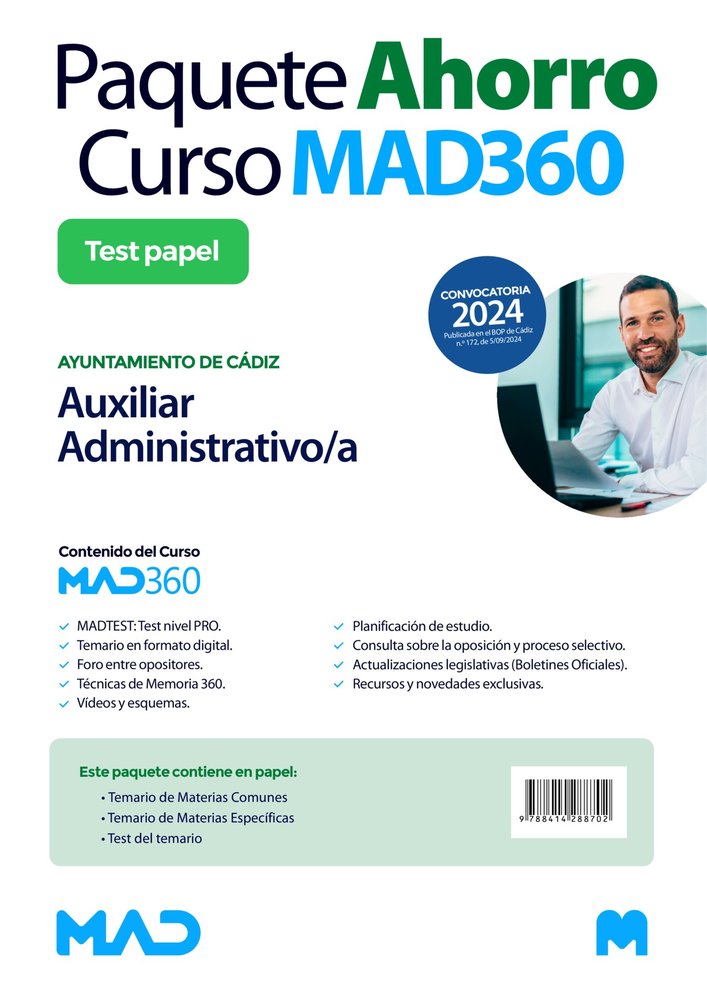 OPOSICIONES AUXILIAR ADMINISTRATIVO/A DEL AYUNTAMIENTO DE CADIZ. PAQUETE AHORRO, de NAVAS DUEÑAS | portada del libro