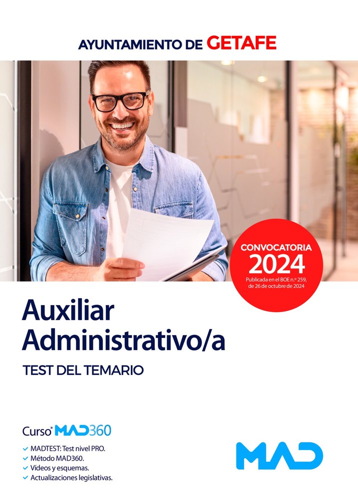 AUXILIAR ADMINISTRATIVO TEST DEL TEMARIO GETAFE, de VV.AA. | portada del libro