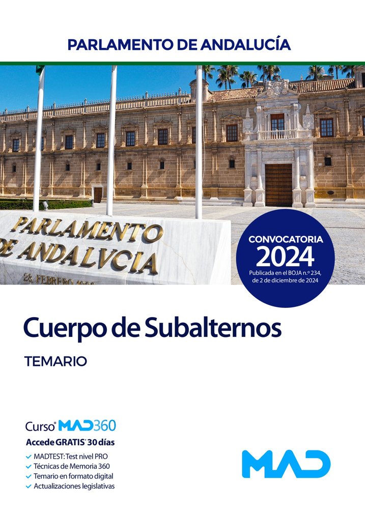 CUERPO SUBALTERNOS TEMARIO PARLAMENTO DE ANDALUCIA | portada del libro