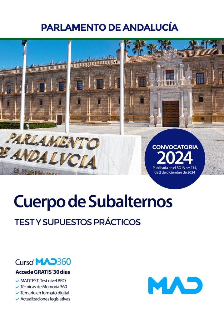 CUERPO SUBALTERNOS TEST Y SUPUESTO PRACTICO PARLAMENTO ANDA | portada del libro