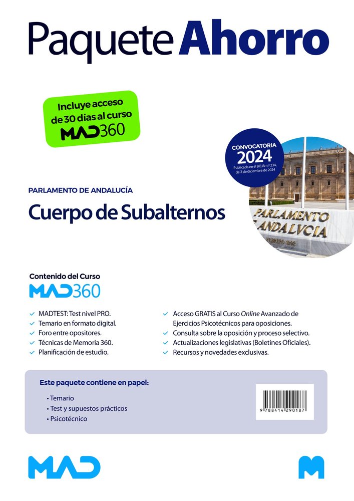OPOSICIONES SUBALTERNO/A DEL PARLAMENTO DE ANDALUCIA. PAQUETE AHORRO DE LIBROS Y, de CERVERA SANCHEZ | portada del libro