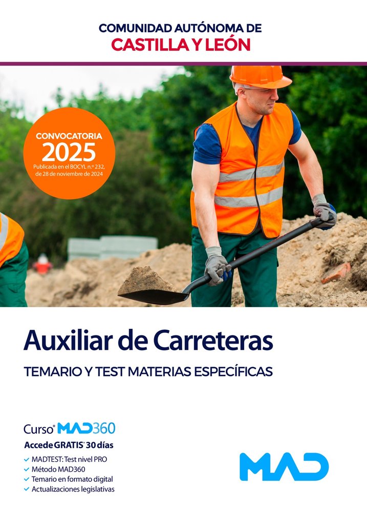 TEMARIO ESPECIFICO Y TEST AUXILIAR DE CARRETERAS. GRUPO IV CASTILLA Y LEON 2024- | portada del libro