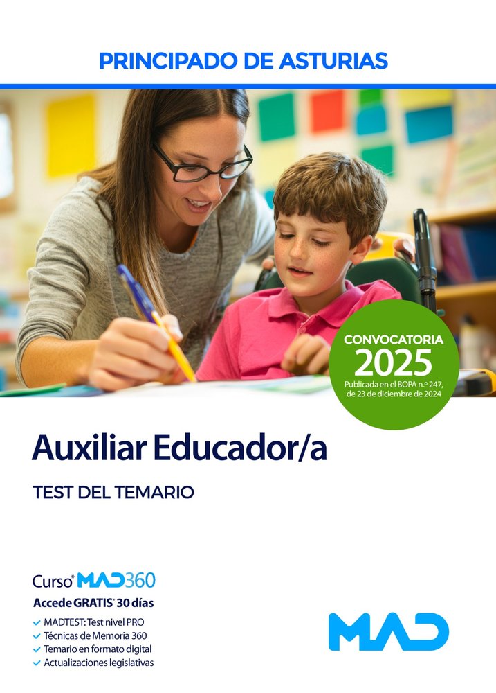 AUXILIAR EDUCADOR PRINCIPADO DE ASTURIAS. TEST ( 2025), de VARIOS | portada del libro