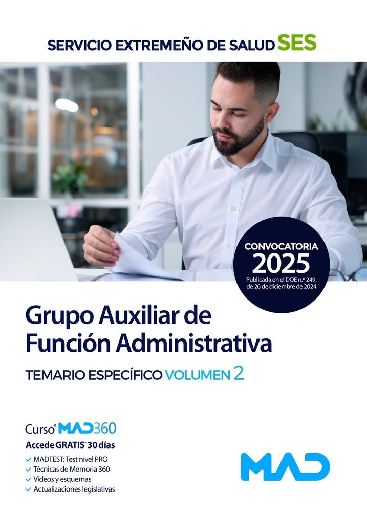 GRUPO AUXILIAR FUNCION ADMINISTRATIVA TEMARIO 2 EXTREMADURA | portada del libro