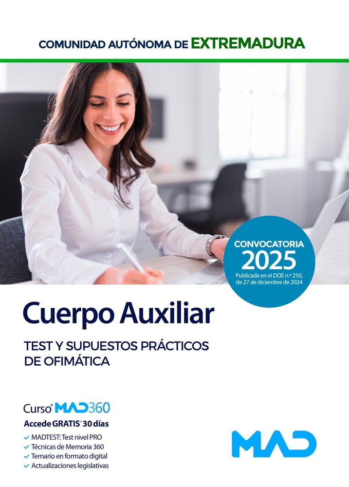 CUERPO AUXILIAR ADMINISTRACION TEST Y SUPUESTO PRACTICOS EX | portada del libro