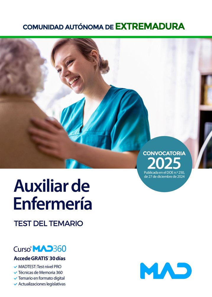 Auxiliar de enfermeria test extremadura, de AA.VV. | portada del libro