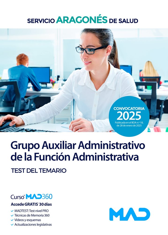 AUXILIAR ADMINISTRATIVO SALUD. TEST. ED.2025 | portada del libro