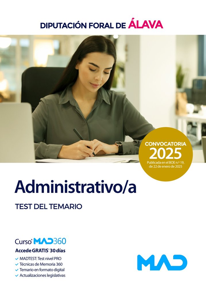 ADMINISTRATIVO/A TEST TEMARIO DIPUTACION FORAL ALAVA | portada del libro