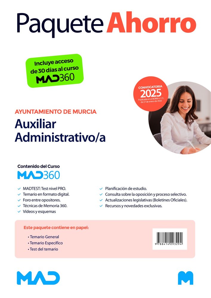 OPOSICIONES AUXILIAR ADMINISTRATIVO/A DEL AYUNTAMIENTO DE MURCIA. PAQUETE AHORRO, de NAVAS DUEÑAS | portada del libro