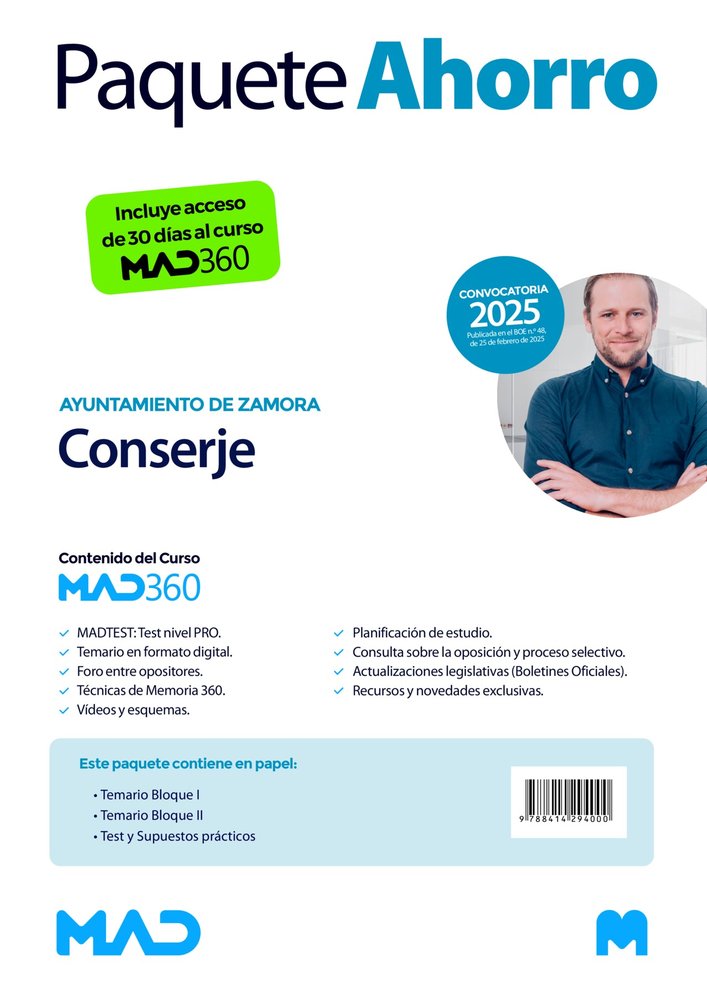 OPOSICIONES CONSERJE DEL AYUNTAMIENTO DE ZAMORA. PAQUETE AHORRO DE LIBROS Y CURS, de TORRES FONSECA | portada del libro
