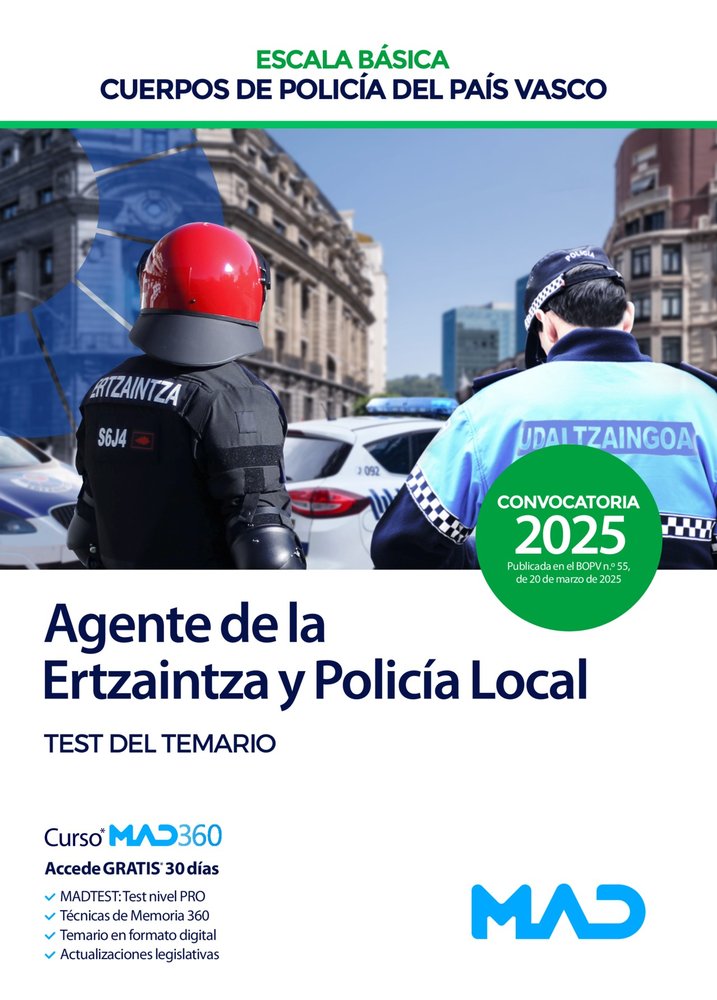 AGENTE ESCALA BASICA CUERPO POLICIA TEST PAIS VASCO ERTZAIN | portada del libro