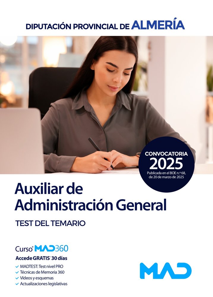 AUXILIAR ADMINISTRACION GENERAL TEST TEMARIO ALMERIA DIPUTA | portada del libro