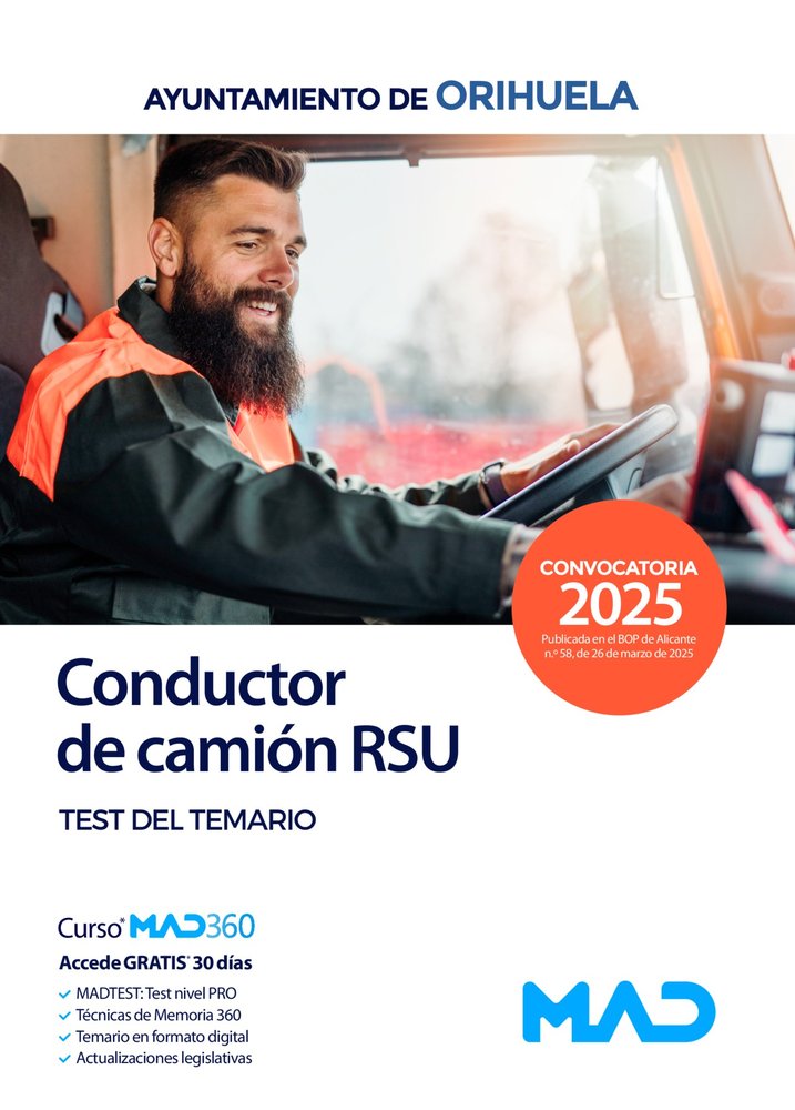 CONDUCTOR CAMION RSU TEST TEMARIO AYUNTAMIENTO ORIHUELA | portada del libro
