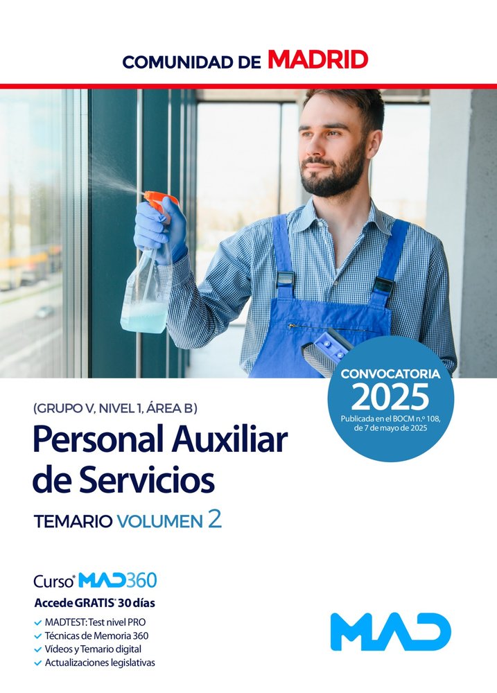PERSONAL AUXILIAR DE SERVICIOS (GRUPO V, NIVEL 1, AREA B). TEMARIO VOLUMEN 2 | portada del libro