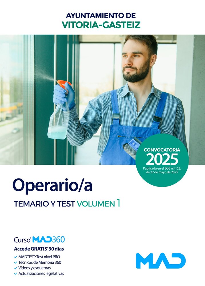 OPERARIO/A TEMARIO Y TEST VOLUMEN 1 AYUNTAMIENTO VITORIA-GAS | portada del libro