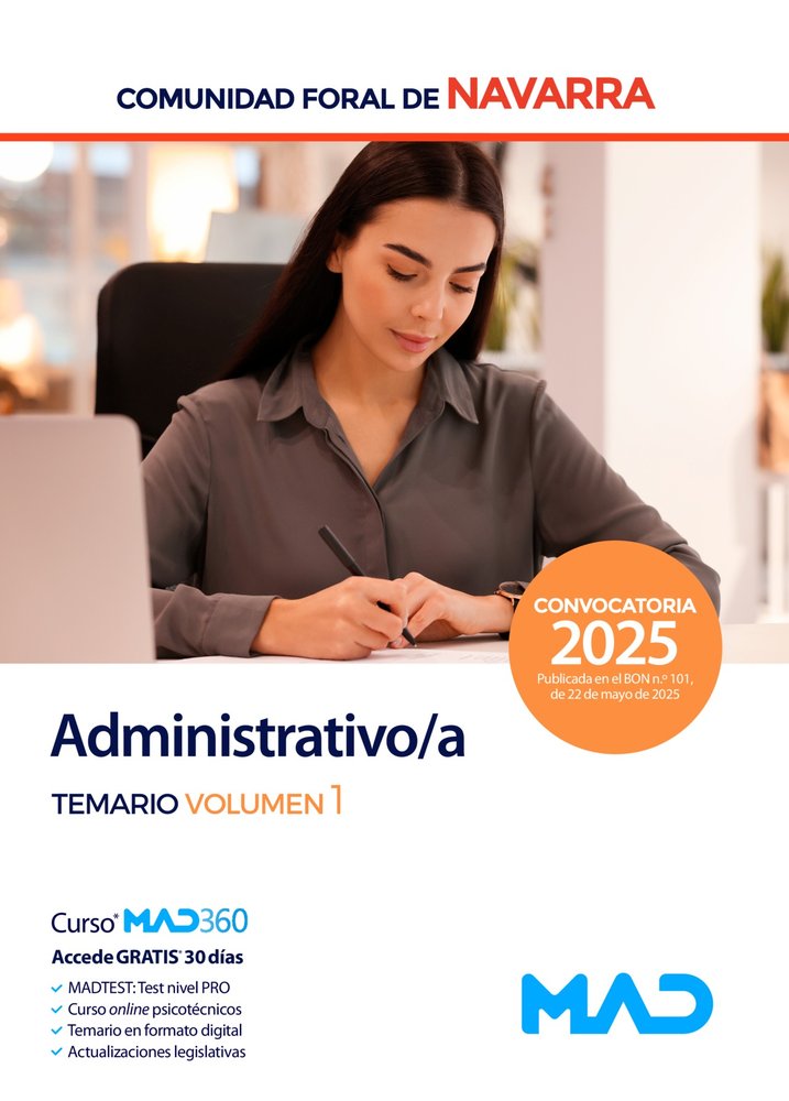 ADMINISTRATIVO/A TEMARIO 1 COMUNIDAD FORAL NAVARRA | portada del libro