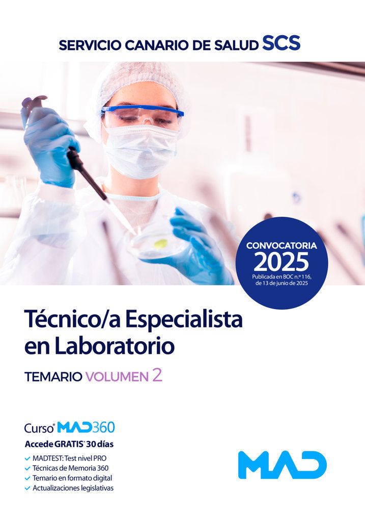 025 T2 TECNICO ESPECIALISTA LABORATORIO SERVICIO CANARIO SALUD | portada del libro