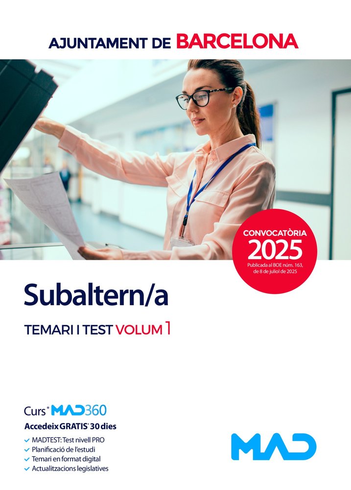 COS SUBALTERN DE L´AJUNTAMENT DE BARCELONA - TEMARI 1 I TEST 2025 | portada del libro